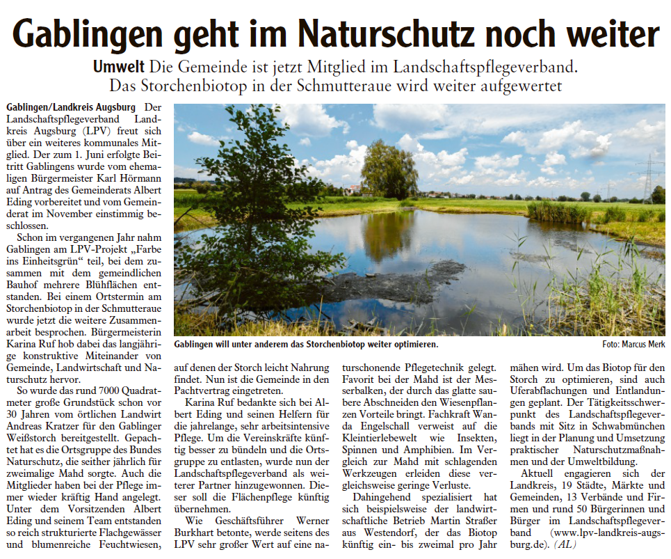 Weißstorchbiotop Gablingen, Landbote, 21.07.20
